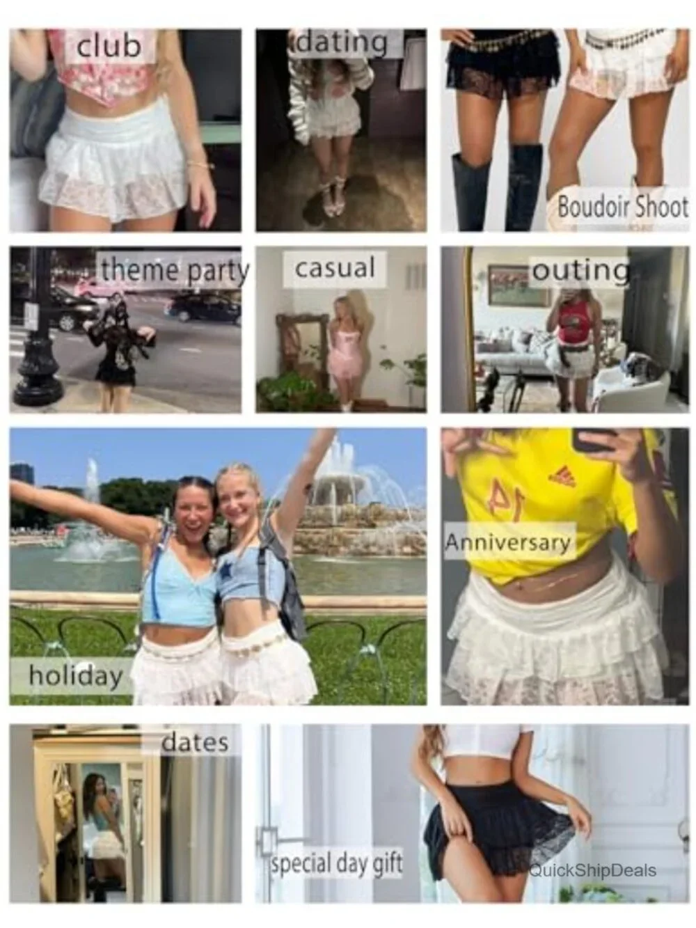 Lace High Waist Ruffle Skort with Built-in Shorts Mini Skirt